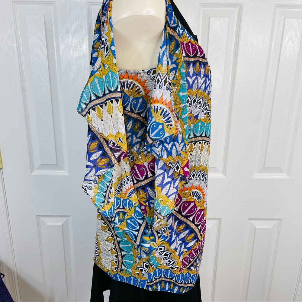 NICOLE MILLER dress blouse vibrant belted top Flowy boho sleeveless black XS - Picture 2 of 10